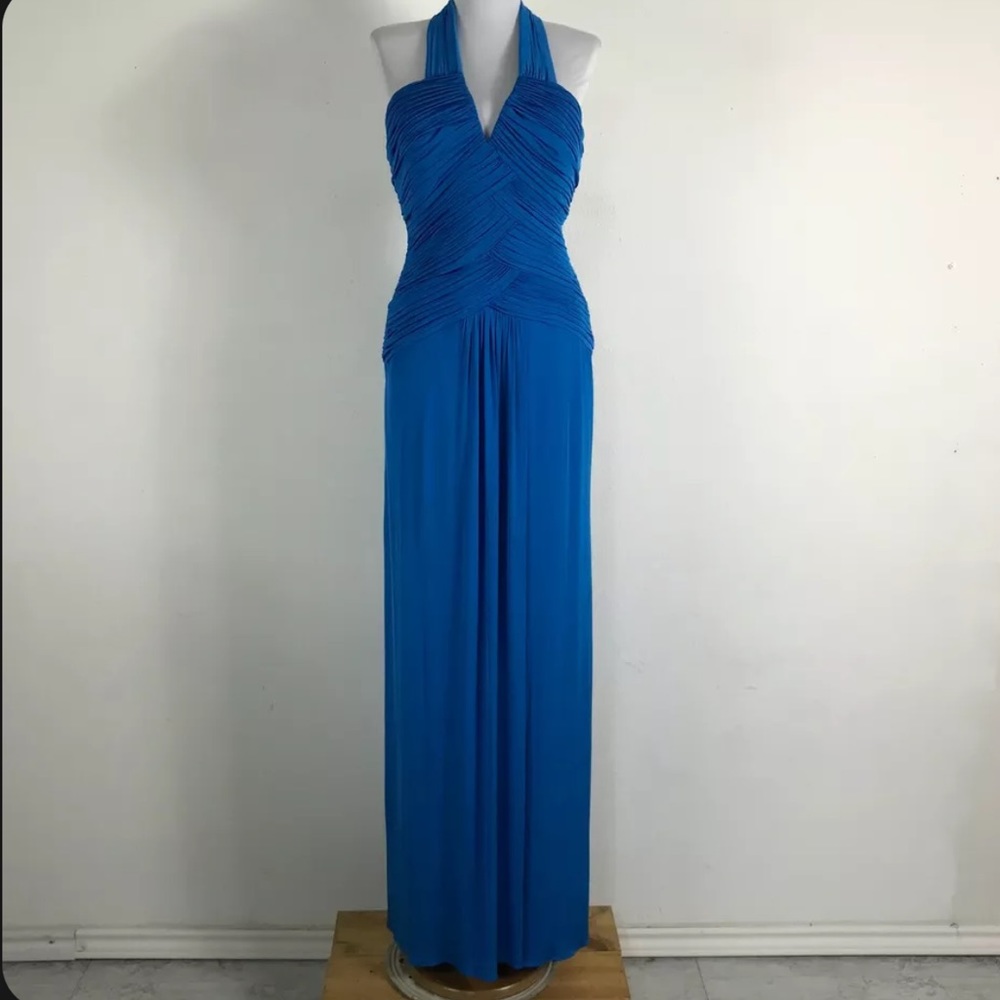 Tadashi Collection Evening Gown Dress Formal Ruched Halter Womens Size Large